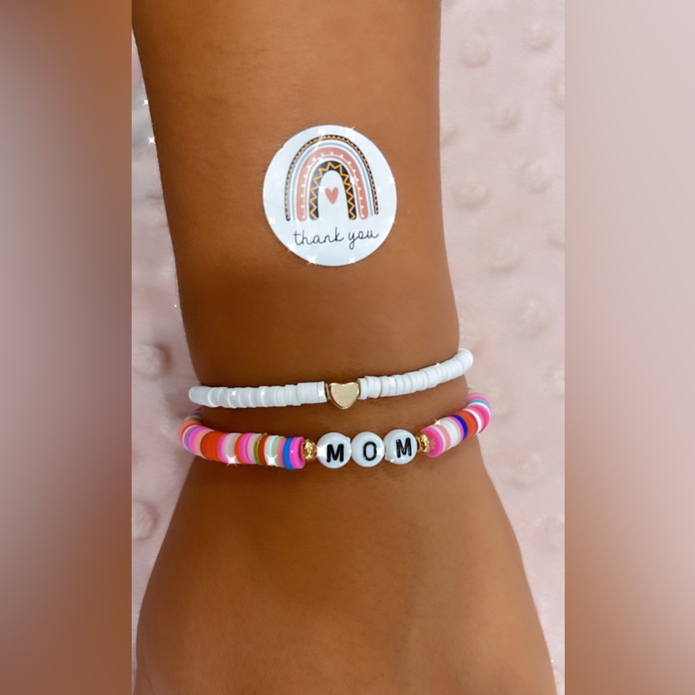SOLD!!Two Bracelets Set *Handmade* 🤍🩷MOM🤍🩷